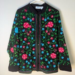 National Vibrant Embroidered Floral Lightweight Button Front Jacket Size Large